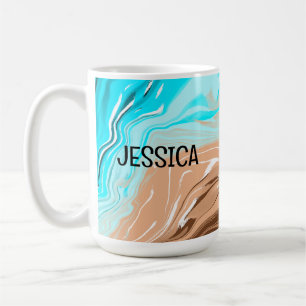 Mug Tan personnalisé to Blue Ombre Fluid Art