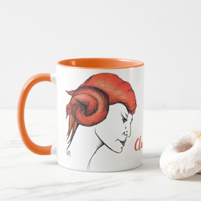 Mug Tangerine Orange Haired Woman Portrait Pop Art (Avec donut)