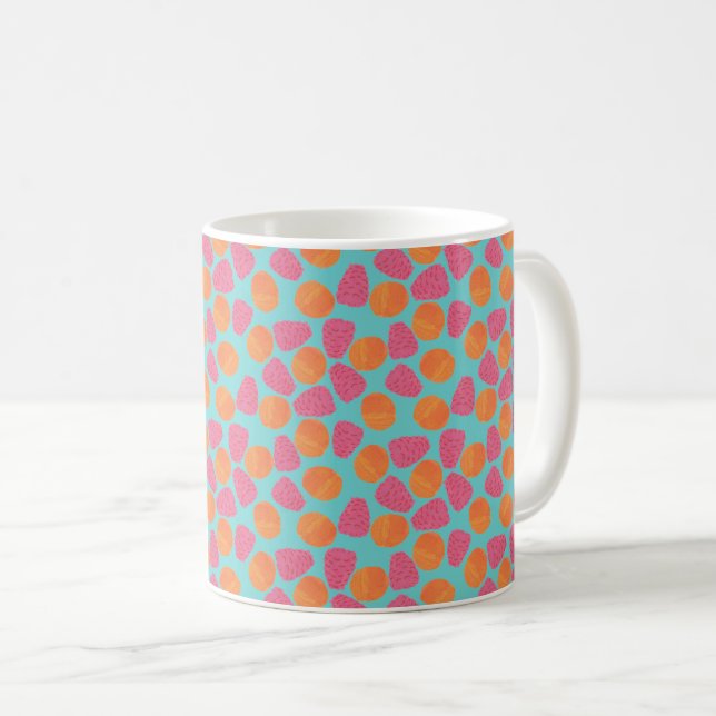 Mug Tangérines de framboise sur bleu turquoise clair (Devant droit)