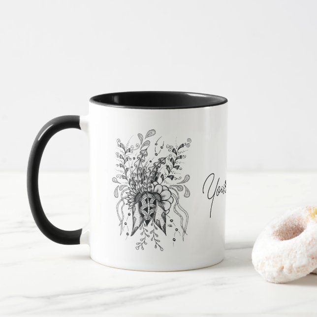Mug Tangle Fleur dessinée (Avec donut)