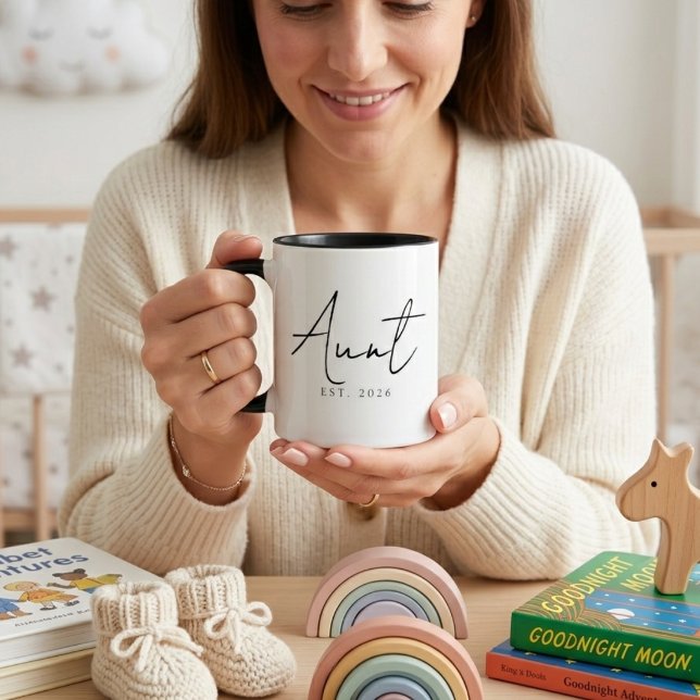 Mug Tante élégante Année EST Design de script minimal  (Créateur téléchargé)