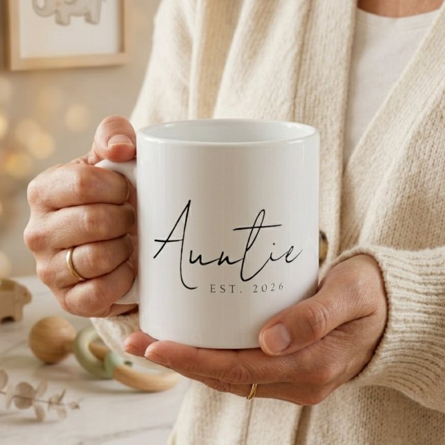 Mug Tante élégante année EST Script minimal pour la fa (Créateur téléchargé)