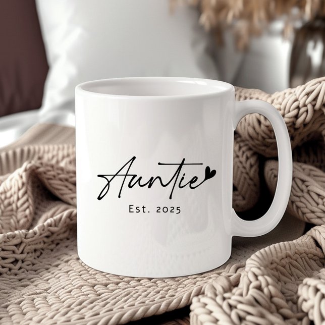 Mug Tante minimale Année Est manuscrite coeur (Minimal auntie Est year handwritten script heart Coffee Mug)