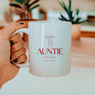 Mug Tante Minimaliste Ruban Rouge Date de Création & N