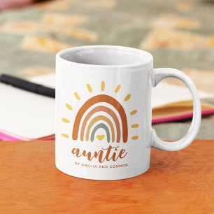 Mug Tante Nom personnalisé Boho Earth Tone arc-en-ciel