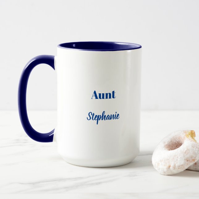 Mug Tante Nom personnalisé Mariage bleu blanc cadeau (Avec donut)