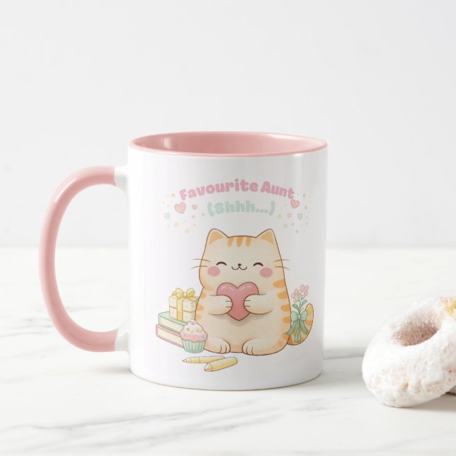 Mug Tante préférée Mignonne Kawaii Chat Chaton Rose Do (Avec donut)