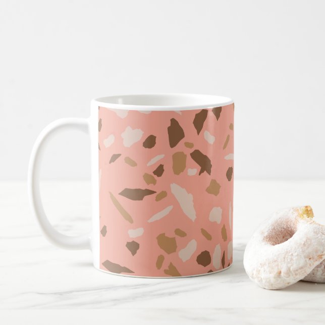 Mug Tapis Beige Tan Brown Terrazzo Marbre Motif (Avec donut)
