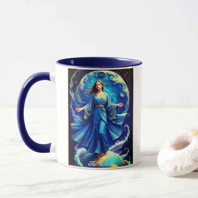 Mug Tarot Card, the World, in Deep Blue  (Avec donut)