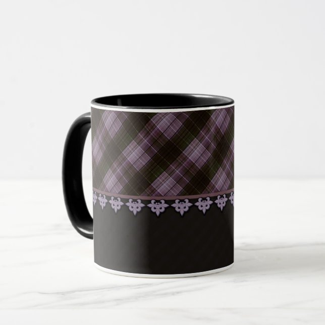 Mug Tartan à carreaux abstraits sans couture noir marr (Devant gauche)