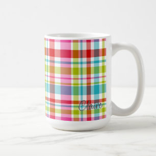 Mug Tartan à carreaux arc-en-ciel lumineux Nom personn