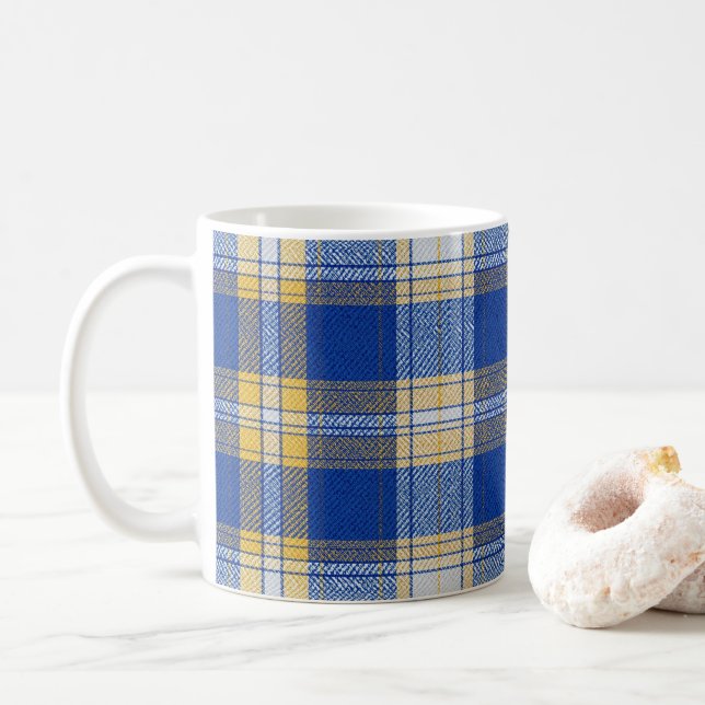 Mug Tartan à carreaux bleu et jaune  (Avec donut)