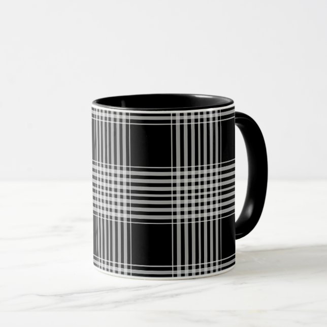 Mug Tartan à carreaux noir et blanc (Devant droit)