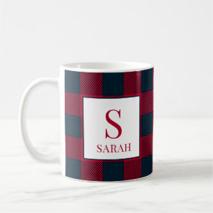 Mug Tartan Buffalo Rouge & Noir Monogramme Nom