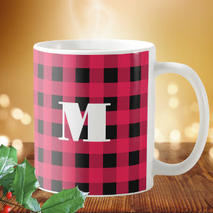 Mug Tartan de Buffalo Rouge Noir Monogramme Noël