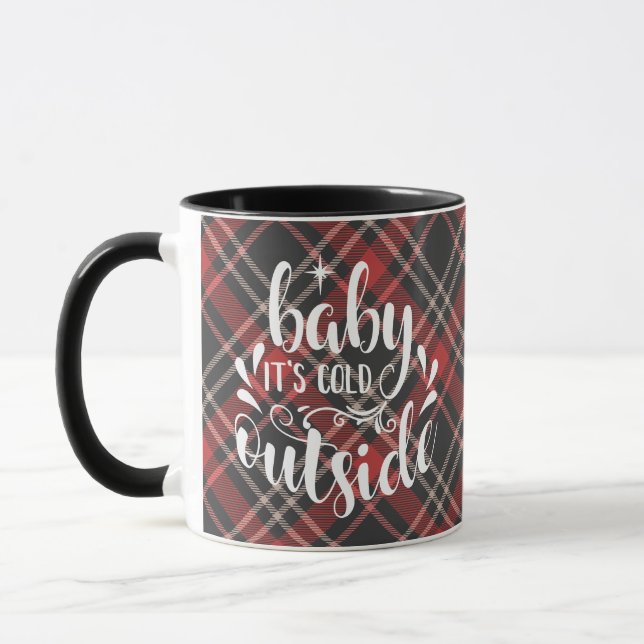 Mug Tartan de vacances Bébé il fait froid dehors (Gauche)
