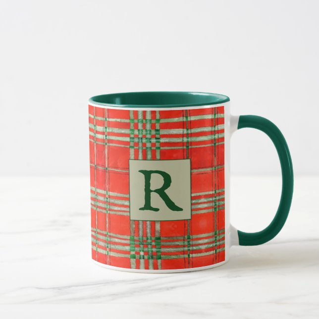 Mug Tartan Écossais Rouge + Vert Chasseur avec Ini (Droite)