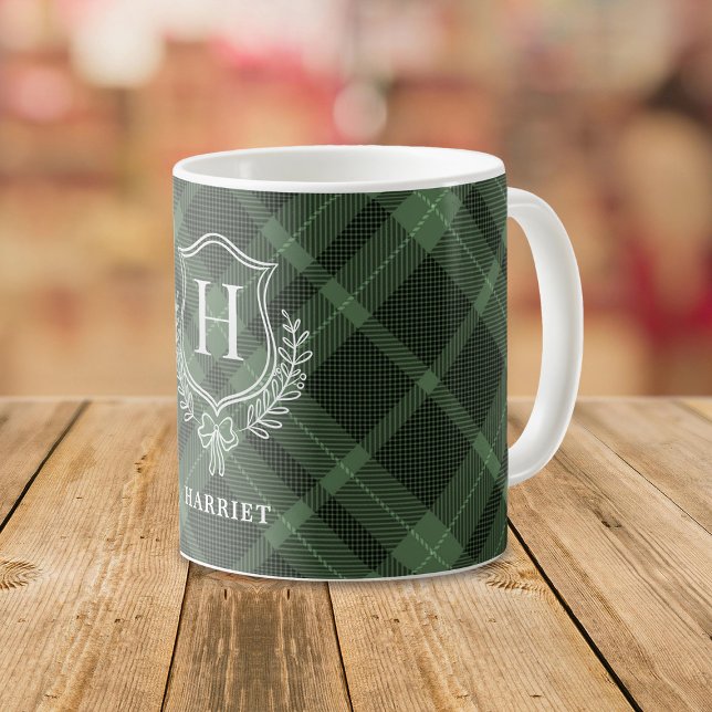 Mug Tartan initial de monogramme vert plaqué (Créateur téléchargé)