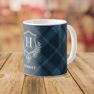 Mug Tartan initial du monogramme bleu plaqué