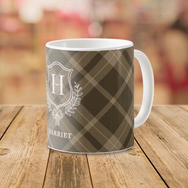 Mug Tartan initial du monogramme plaqué terrestre (Créateur téléchargé)