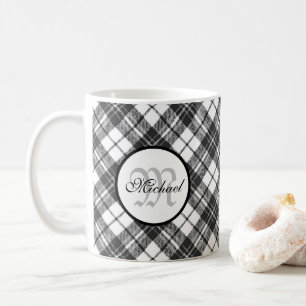 Mug Tartan motif Noël noir blanc Monogramme