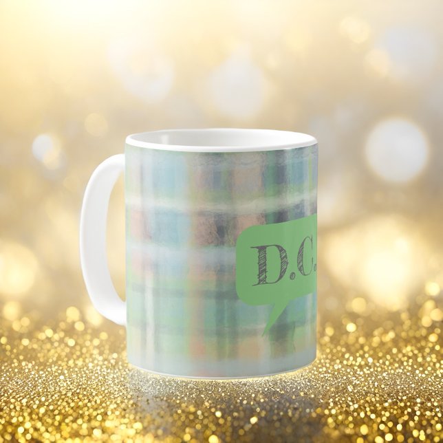 Mug Tartan plaid initiales vert bleu gris beige pastel (Créateur téléchargé)