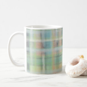 Mug Tartan plaid moderne pastel jaune cyan gris vert