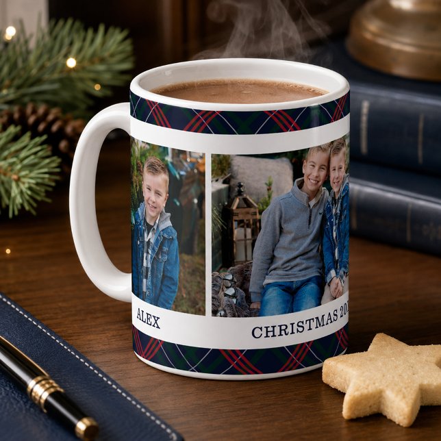 Mug Tartan Plaid Navy Nom de Noël Photo (Créateur téléchargé)