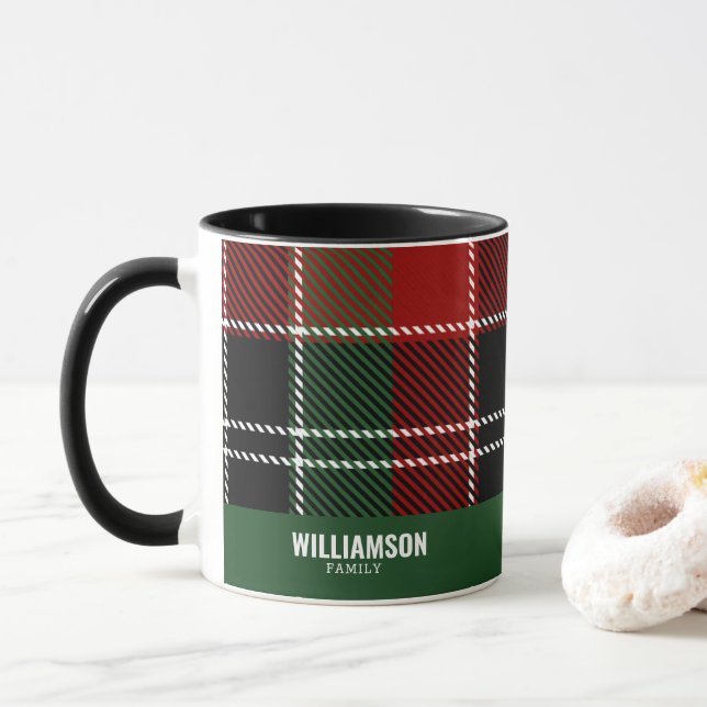 Mug Tartan Plaid Scottish Motif Custom Nom de famille (Avec donut)