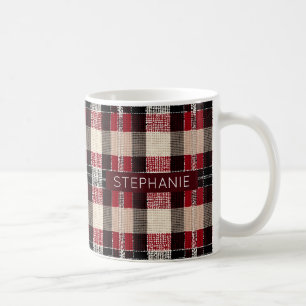 Mug Tartan rouge classique et noir - Rustique tissé