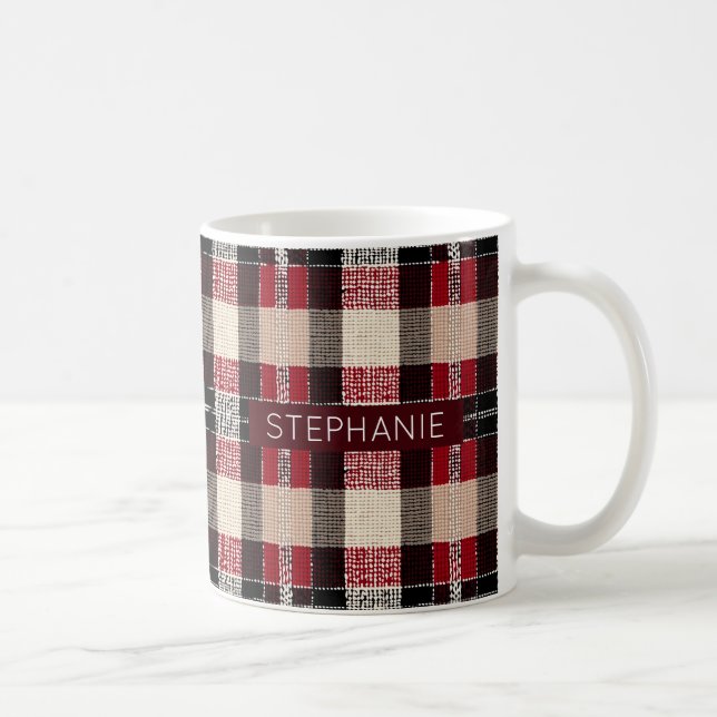 Mug Tartan rouge classique et noir - Rustique tissé (Droite)