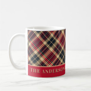 Mug Tartan Rouge Noir Carreaux Monogramme de Famille P