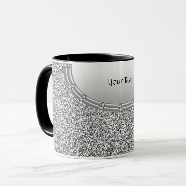 Mug Tasse avec Cadre Paillettes Argentées (Devant gauche)
