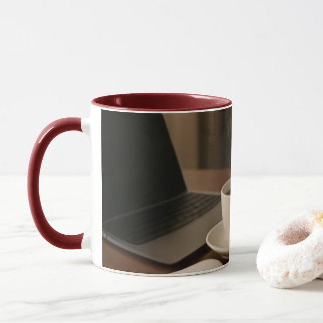 Mug "Tasse Café & Clics – Vapeur, Achats et Ordinateur (Avec donut)