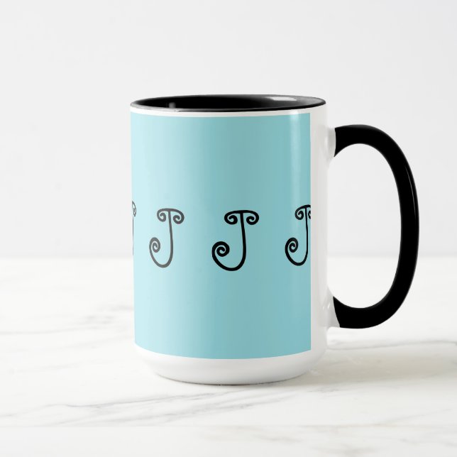 Mug Tasse, café, thé, turquoise, noir, initial "J " (Droite)