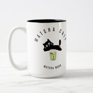 Mug Tasse Deux Tons Chat Noir Matcha Mignon Kawa