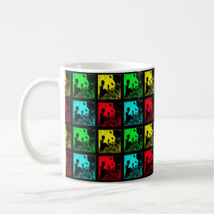 Mug Tasse, Giant Pandas Pop Art, Rouge Bleu Vert Jaune