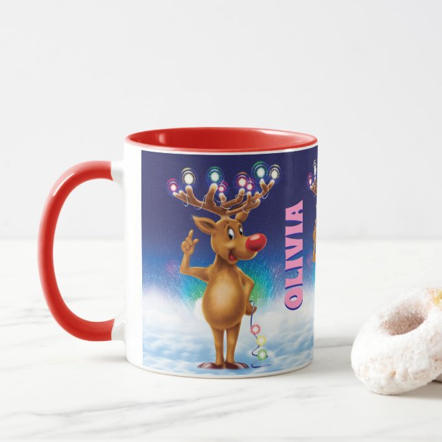Mug Tasse, Rudolph et lumières faits sur commande de (Avec donut)