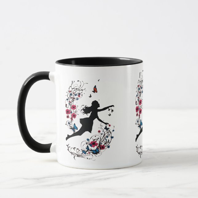 Mug Tatouage Art Style fille avec papillons et fleurs (Gauche)