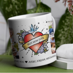 Mug Tatouage cardiaque Personnalisé 8 Photo Collage