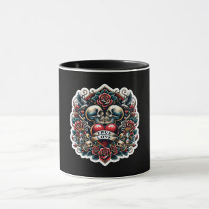 Mug Tatouage de cœur squelette de véritable amour vue