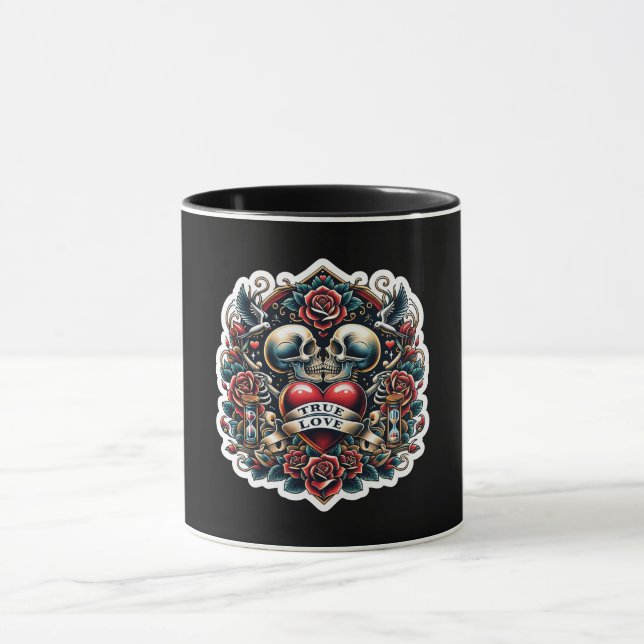 Mug Tatouage de cœur squelette de véritable amour vue (Centre)