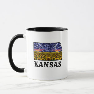 Mug Tatouage de l'état du Kansas Tournesols et tornade
