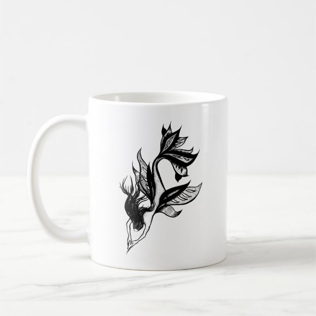 Mug Tatouage de sirène style brosse dessin d'encre omb (Gauche)
