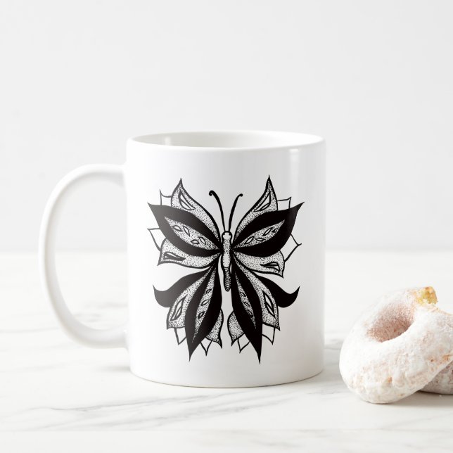 Mug Tatouage Tribal Noir Et Blanc Papillon (Avec donut)