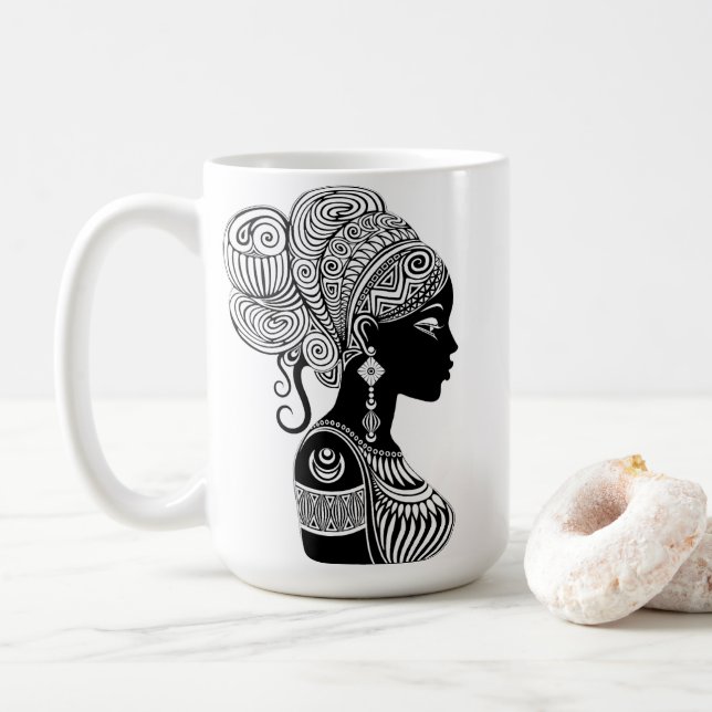 Mug Tatouage Tribal Portrait de Fille Africaine (Avec donut)