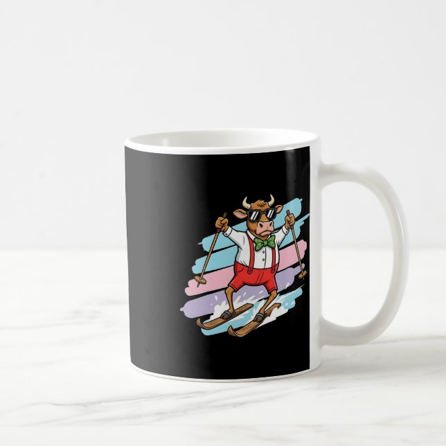 Mug Taureau de ski dessin animé Vache cool sur skis Pa (Droite)