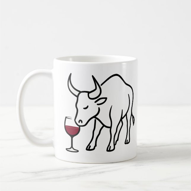 Mug Taureau minimaliste avec verre de vin Illustration (Gauche)