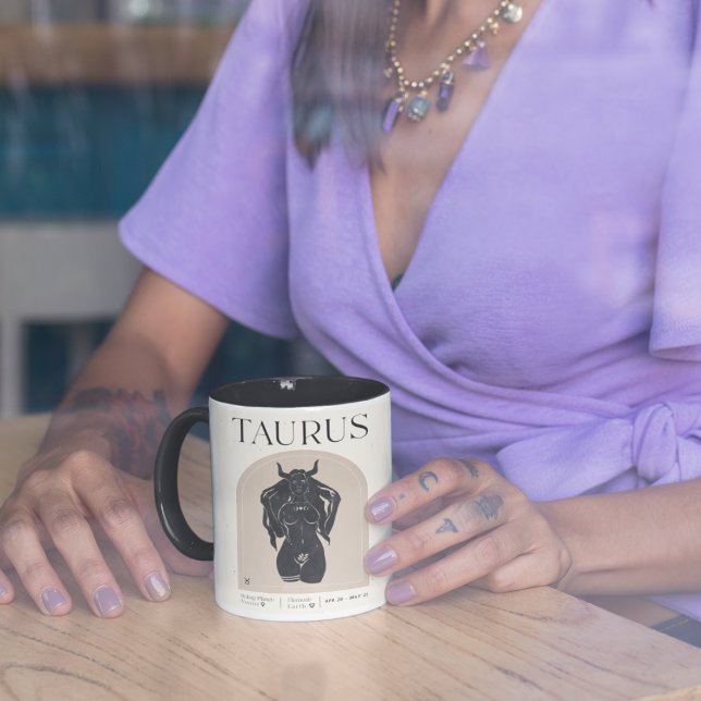 Mug Taurus Feminine Zodiac Design Brown Noir 15 OZ (Créateur téléchargé)
