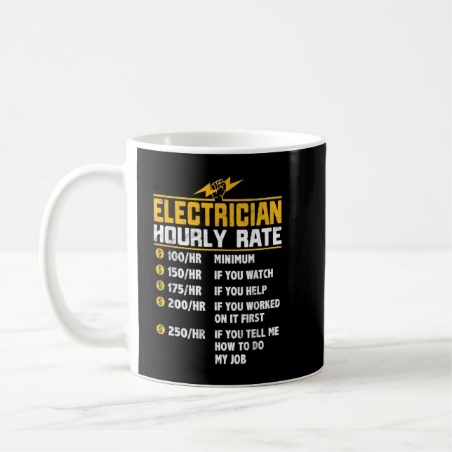 Mug Taux horaire drôle d'électricien pour électricien  (Gauche)
